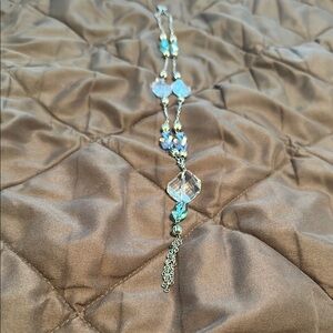 Elegant Silver with clear and Aqua Crystal Necklace
